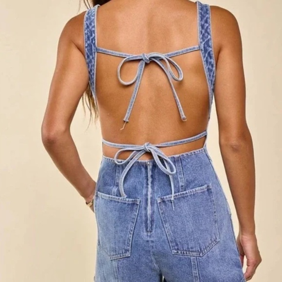 Blue Blush Open Back Denim Romper NWOT - Picture 1 of 6